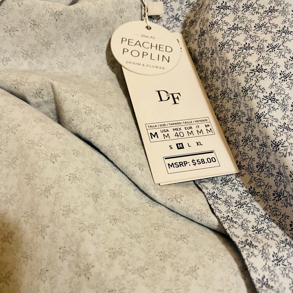 BRAND NEW DRESS UP/ CASUAL DENIM & FLOWERS BUTTON UP! Absolute FIRE——— ⚡️💥⚡️ - Picture 3 of 4